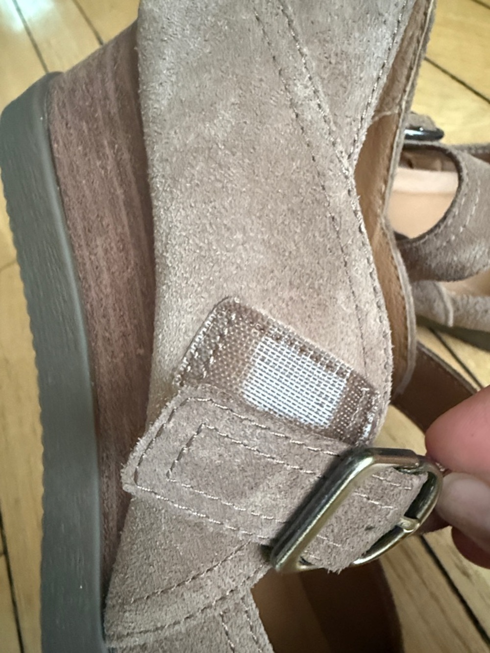 Dansko Taupe Suede Mary Jane Wedge with Buckle Strap - Picture 6 of 6